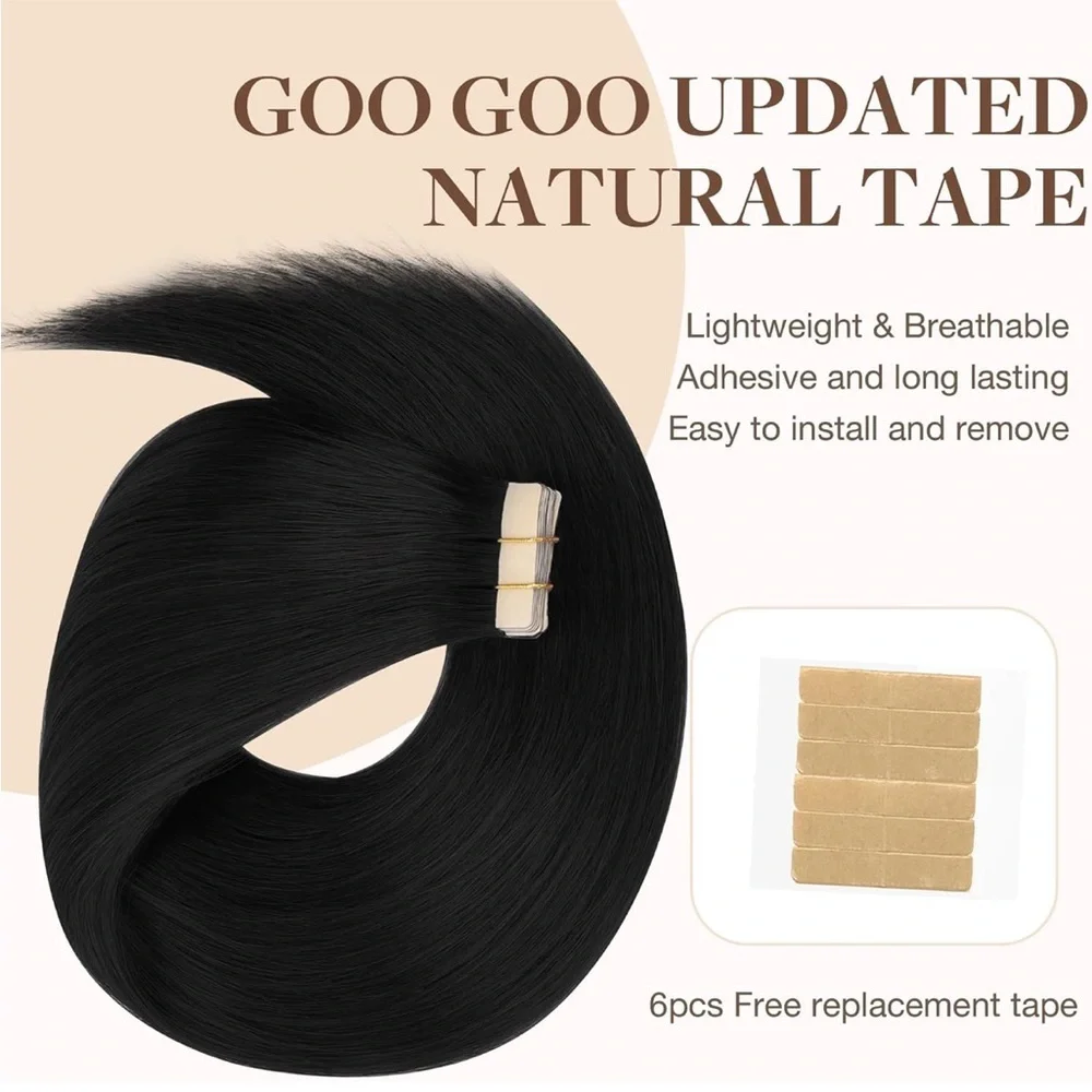 Jet Black Remy Human Hair 20 Inch Tape In Hair Extensions